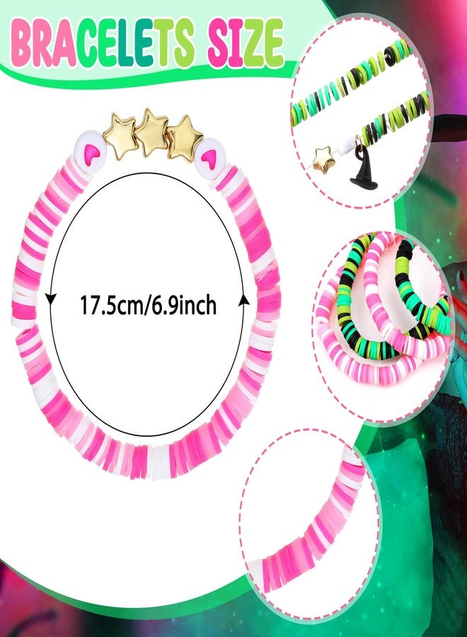 Quelay 24 Pcs Halloween Witch Merch Friendship Bracelets for Women Pink Green Stackable Bead Bracelet Witch Party Favor Decor - Image 3